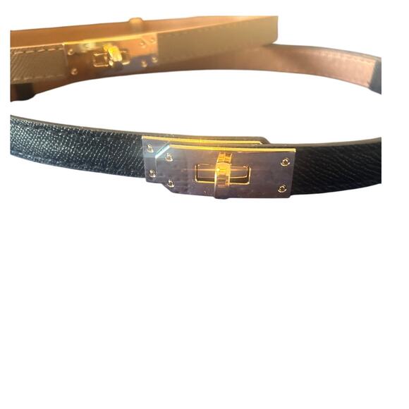 NWOT Lot of 2 Skinny Leather Belts Tan/Black Fully Adjustable Fits to Size 36" - Picture 2 of 4